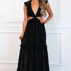 Elegant Black Ruffle Maxi Dress